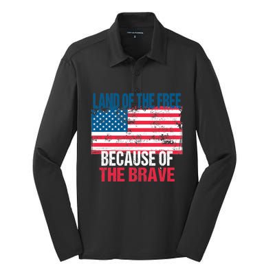 Land Of The Free Because Of The Brave 4th Of July Usa Flag Silk Touch Performance Long Sleeve Polo