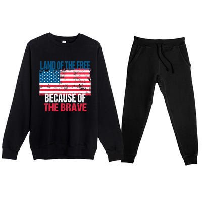 Land Of The Free Because Of The Brave 4th Of July Usa Flag Premium Crewneck Sweatsuit Set