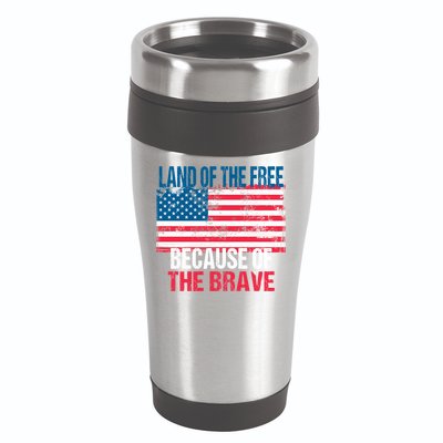 Land Of The Free Because Of The Brave 4th Of July Usa Flag 16oz Travel Tumbler