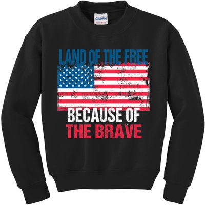 Land Of The Free Because Of The Brave 4th Of July Usa Flag Kids Sweatshirt