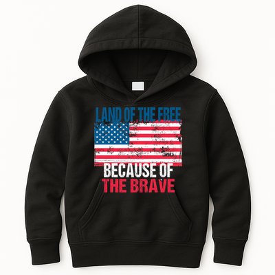 Land Of The Free Because Of The Brave 4th Of July Usa Flag Kids Hoodie