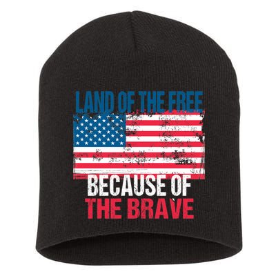Land Of The Free Because Of The Brave 4th Of July Usa Flag Short Acrylic Beanie