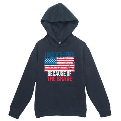 Land Of The Free Because Of The Brave 4th Of July Usa Flag Urban Pullover Hoodie