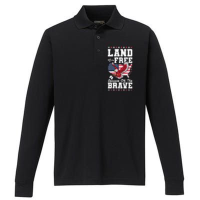 Land Of The Free Because Of The Brave Veterans Day Gift Performance Long Sleeve Polo