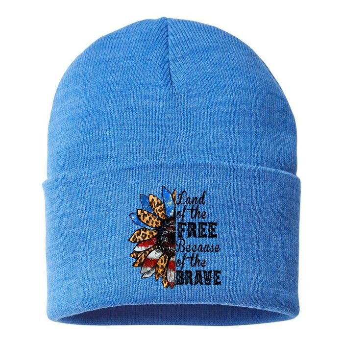 Land Of The Free Because Of The Brave Usa Gift Sustainable Knit Beanie