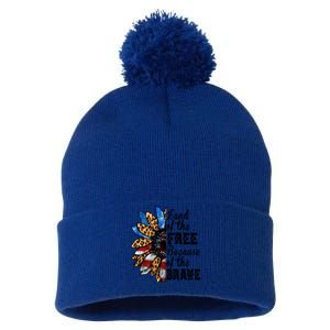 Land Of The Free Because Of The Brave Usa Gift Pom Pom 12in Knit Beanie