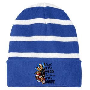 Land Of The Free Because Of The Brave Usa Gift Striped Beanie with Solid Band