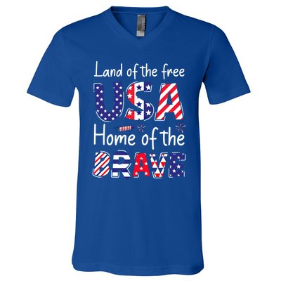 Land Of The Free Because Of The Brave Usa Meaningful Gift V-Neck T-Shirt