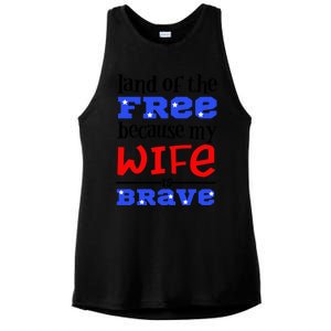 Land Of The Free Because My Wife Is Brave Proud Husband Gift Ladies PosiCharge Tri-Blend Wicking Tank