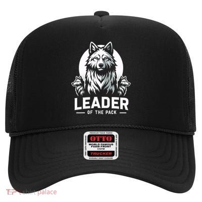 Leader Of The Pack Wolf Gifts Funny High Crown Mesh Back Trucker Hat