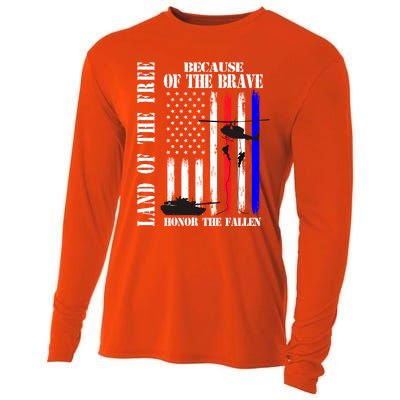 Land Of The Free Because Of The Brave Honor The Fallen Flag Funny Gift Cooling Performance Long Sleeve Crew