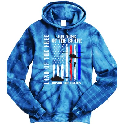 Land Of The Free Because Of The Brave Honor The Fallen Flag Funny Gift Tie Dye Hoodie