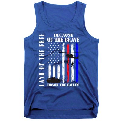 Land Of The Free Because Of The Brave Honor The Fallen Flag Funny Gift Tank Top