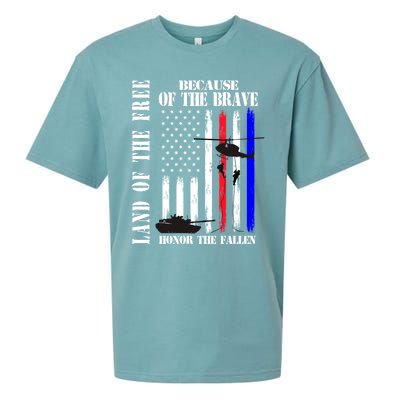 Land Of The Free Because Of The Brave Honor The Fallen Flag Funny Gift Sueded Cloud Jersey T-Shirt