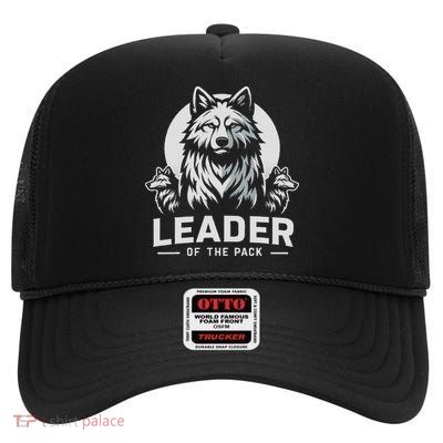 Leader Of The Pack Wolf Gifts Funny High Crown Mesh Back Trucker Hat