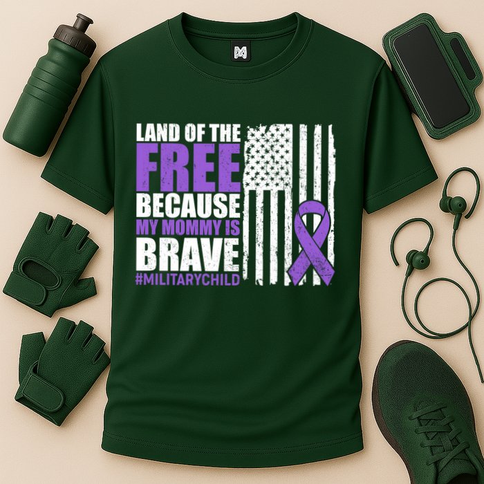 Land Of The Free Because My Mommy Is Brave #Militarychild Cooling Performance Crew T-Shirt