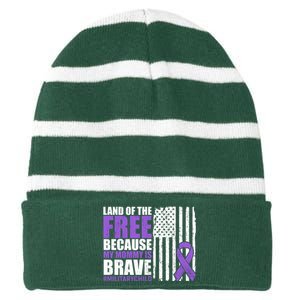 Land Of The Free Because My Mommy Is Brave #Militarychild Striped Beanie with Solid Band