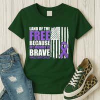 Land Of The Free Because My Mommy Is Brave #Militarychild Womens T-Shirt