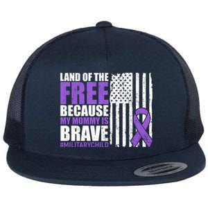 Land Of The Free Because My Mommy Is Brave #Militarychild Flat Bill Trucker Hat