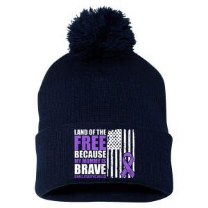 Land Of The Free Because My Mommy Is Brave #Militarychild Pom Pom 12in Knit Beanie