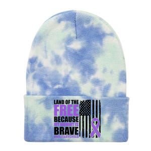 Land Of The Free Because My Mommy Is Brave #Militarychild Tie Dye 12in Knit Beanie