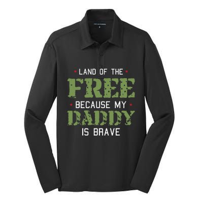 Land Of The Free Because My Daddy Is Brave Veteran Silk Touch Performance Long Sleeve Polo