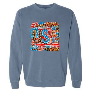 Land Of The Free Because Of The Brave 4th Of July Leopard Gift Garment-Dyed Sweatshirt