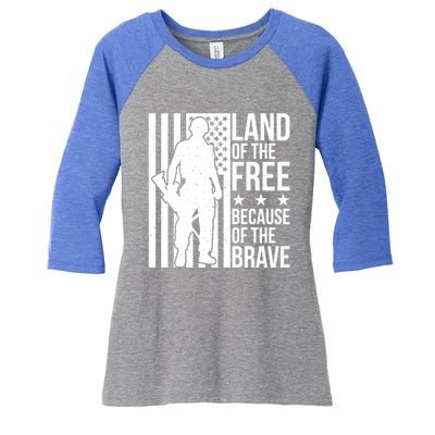 Land Of The Free Because Of The Brave Memorial Day Cute Gift Women's Tri-Blend 3/4-Sleeve Raglan Shirt