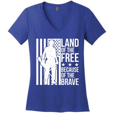 Land Of The Free Because Of The Brave Memorial Day Cute Gift Women's V-Neck T-Shirt