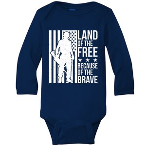 Land Of The Free Because Of The Brave Memorial Day Cute Gift Baby Long Sleeve Bodysuit