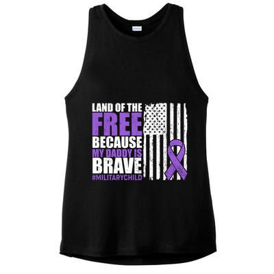 Land Of The Free Because My Daddy Is Brave #Militarychild Ladies PosiCharge Tri-Blend Wicking Tank