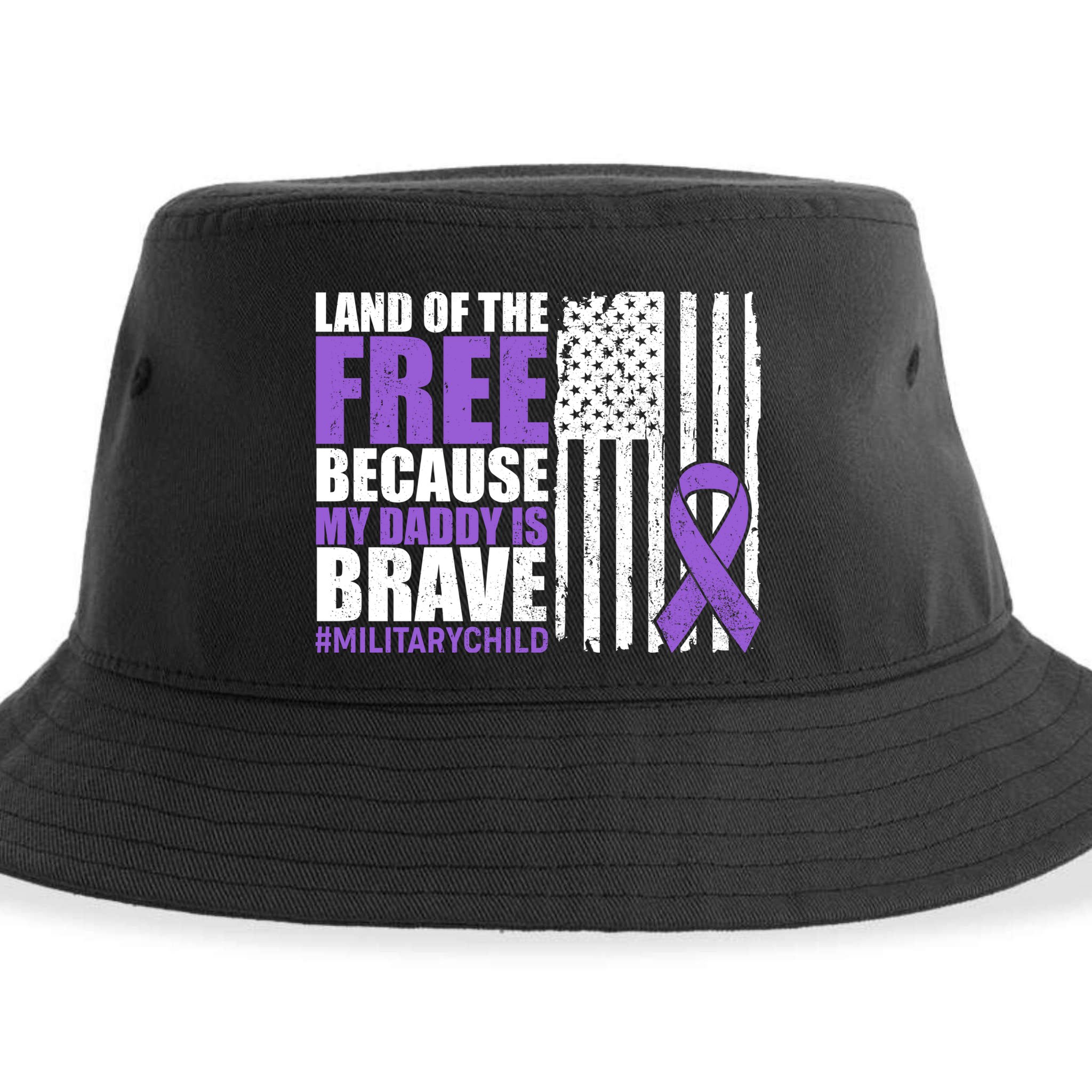 Land Of The Free Because My Daddy Is Brave #Militarychild Sustainable Bucket Hat