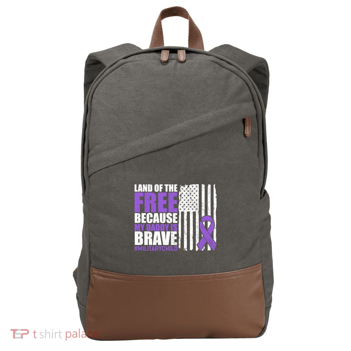 Land Of The Free Because My Daddy Is Brave #Militarychild Cotton Canvas Backpack