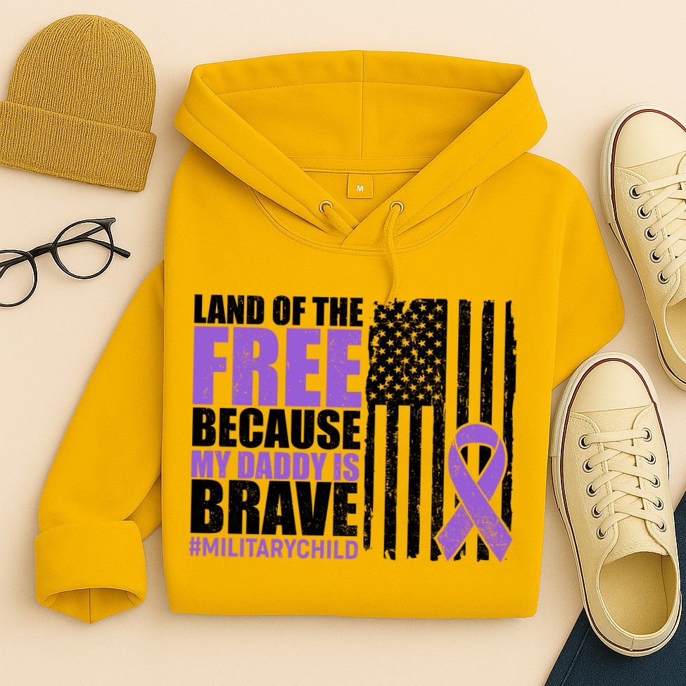 Land Of The Free Because My Daddy Is Brave #Militarychild Hoodie