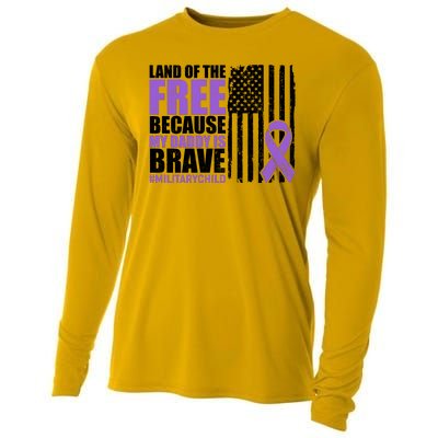 Land Of The Free Because My Daddy Is Brave #Militarychild Cooling Performance Long Sleeve Crew