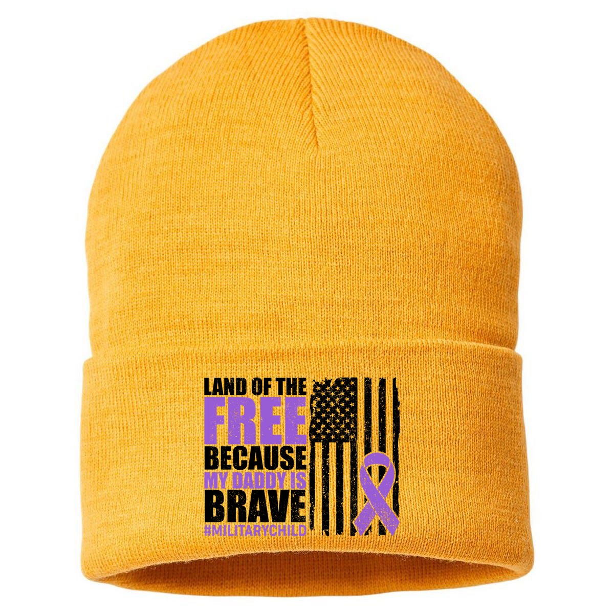 Land Of The Free Because My Daddy Is Brave #Militarychild Sustainable Knit Beanie