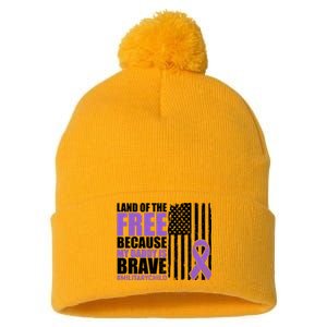 Land Of The Free Because My Daddy Is Brave #Militarychild Pom Pom 12in Knit Beanie