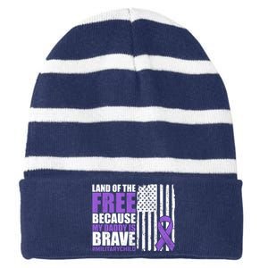 Land Of The Free Because My Daddy Is Brave #Militarychild Striped Beanie with Solid Band