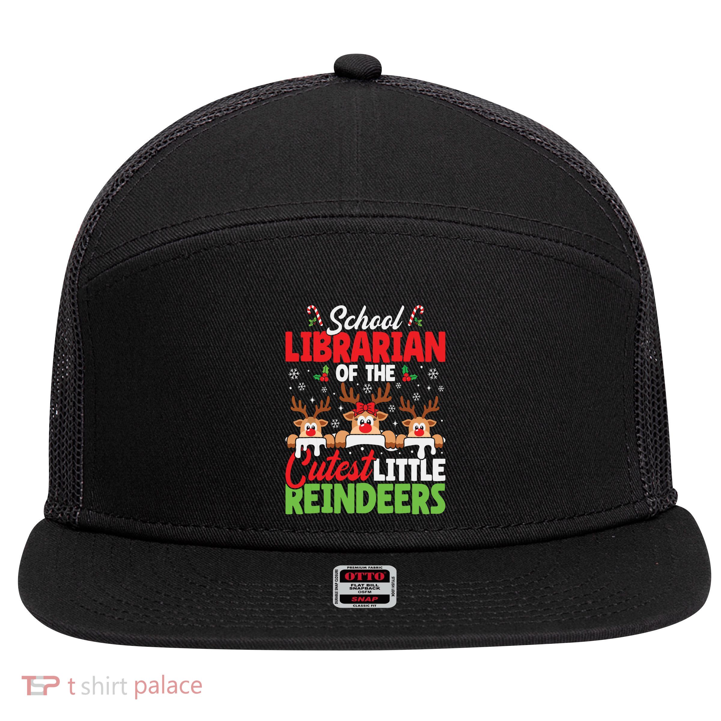 Librarian Of The Cutest Reindeers Christmas School Librarian 7 Panel Mesh Trucker Snapback Hat