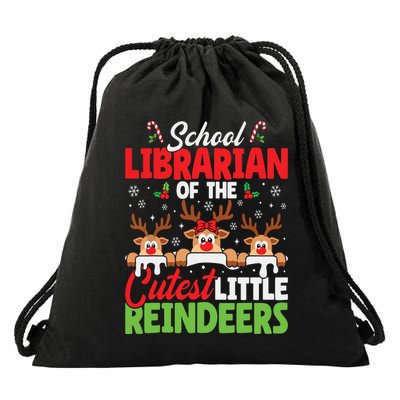 Librarian Of The Cutest Reindeers Christmas School Librarian Drawstring Bag
