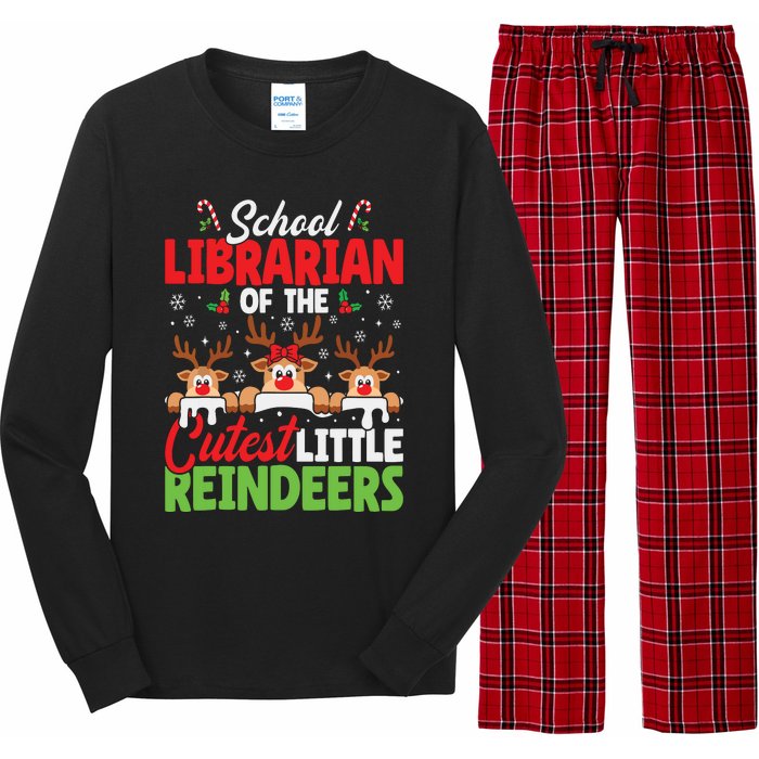 Librarian Of The Cutest Reindeers Christmas School Librarian Long Sleeve Pajama Set