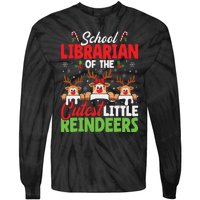 Librarian Of The Cutest Reindeers Christmas School Librarian Tie-Dye Long Sleeve Shirt