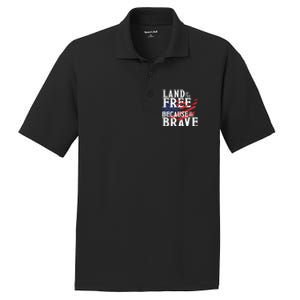 Land Of The Free Because Of The Brave Patriotic 4th Of July Meaningful Gift PosiCharge RacerMesh Polo