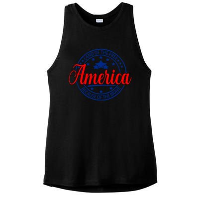 Land Of The Free Because Of The Brave America Proudpatriotic Funny Gift Ladies PosiCharge Tri-Blend Wicking Tank