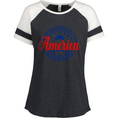 Land Of The Free Because Of The Brave America Proudpatriotic Funny Gift Enza Ladies Jersey Colorblock Tee