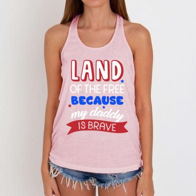 Land Of The Free Because My Daddy Is Brave Memorial Day Meaningful Gift Women's Knotted Racerback Tank