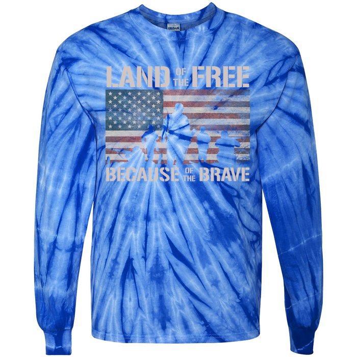 Land Of The Free Because Of The Brave American Flag Cool Gift Tie-Dye Long Sleeve Shirt