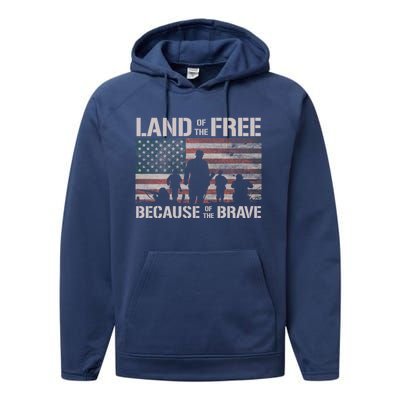 Land Of The Free Because Of The Brave American Flag Cool Gift Performance Fleece Hoodie