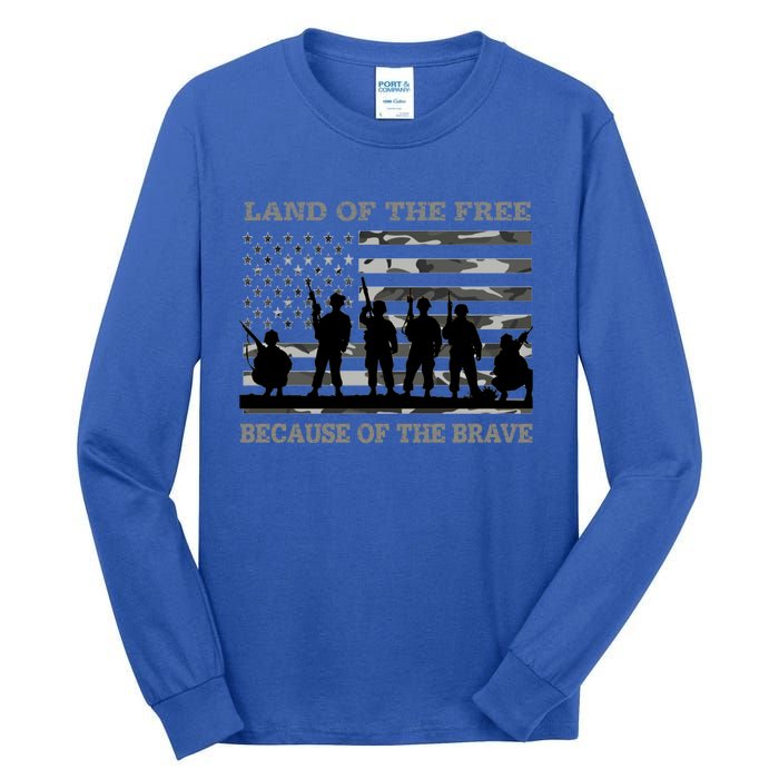 Land Of The Free Because Of The Brave Urban Camo Troops Cute Gift Tall Long Sleeve T-Shirt