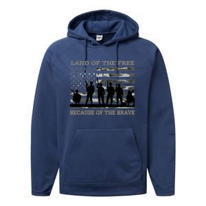 Land Of The Free Because Of The Brave Urban Camo Troops Cute Gift Performance Fleece Hoodie